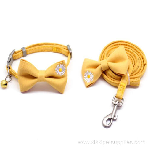 Flower Bowtie Small Dog Collar and Leash Set